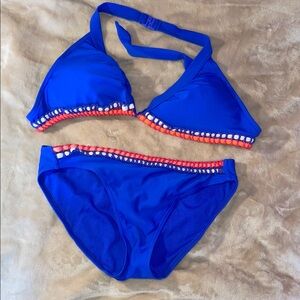 Blue Bikini Set with Colorful Trim